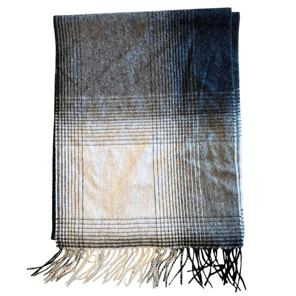 Bruno Magli Cashmere Plaid Scarf Gray Mens Womens Fringe Rectangle Academia - Picture 1 of 4